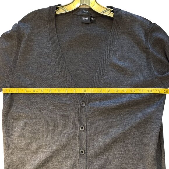 Hugo Boss Slim Fit Charcoal Gray Extrafine Merino Wool Cardigan Sweater Size Med - Picture 8 of 11